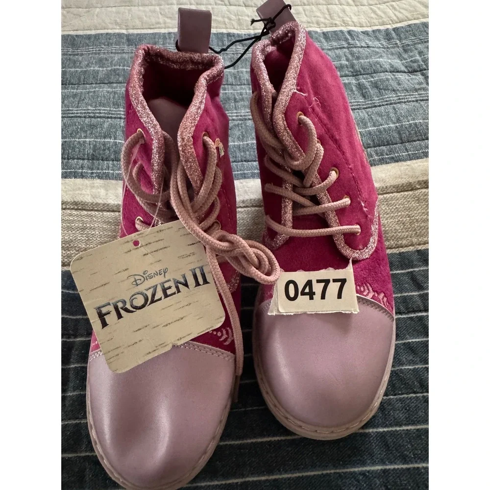 Disney Frozen II Boots Kids Size 1 Magenta Velvet Anna Elsa Combat ECFZ4031‎ NWT
